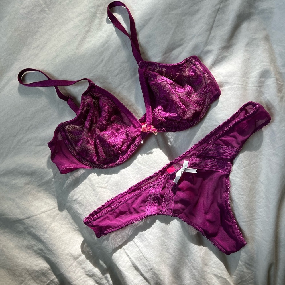 Betsey Johnson Magenta Lingerie Bra and Underwear Set